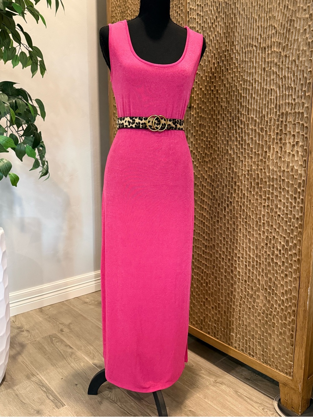 LA “See You Monday” Sleeveless Hot Pink Maxi Dress with Scoop Neck Medium
